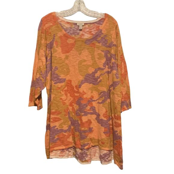 LOGO LORI GOLDSTEIN Top 3X Knit Abstract Camo Print Pullover Cotton / Linen - Picture 1 of 7